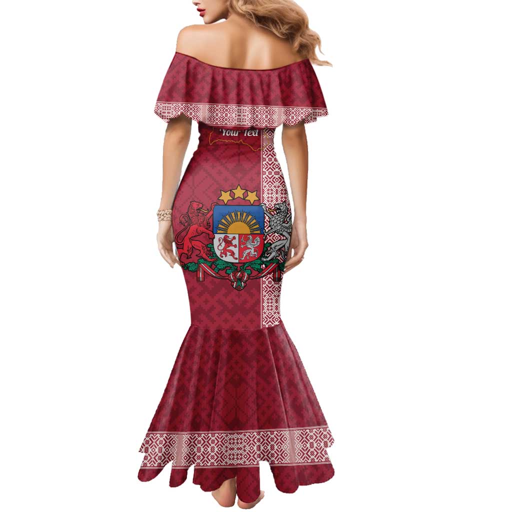 Personalised Latvia Family Matching Mermaid Dress and Hawaiian Shirt Latvijas Republika Folk Pattern