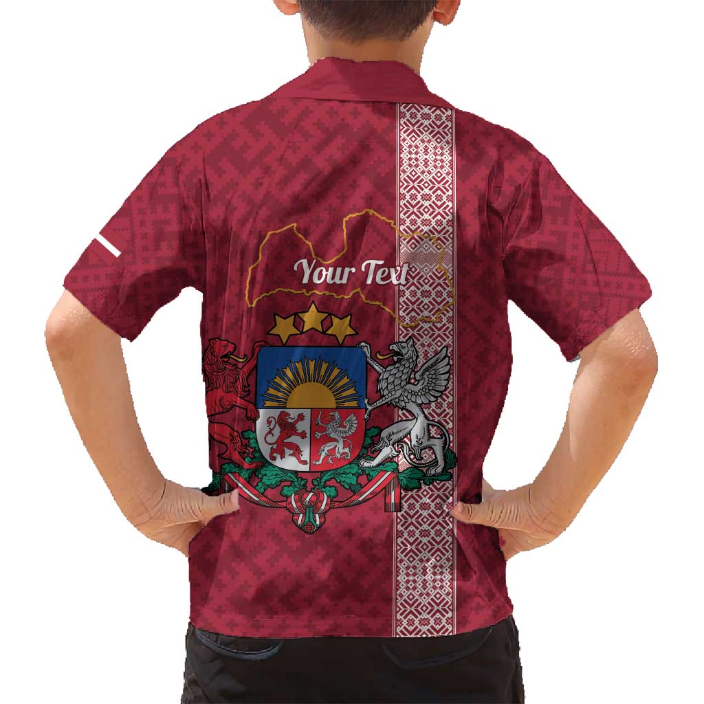 Personalised Latvia Family Matching Off Shoulder Short Dress and Hawaiian Shirt Latvijas Republika Folk Pattern