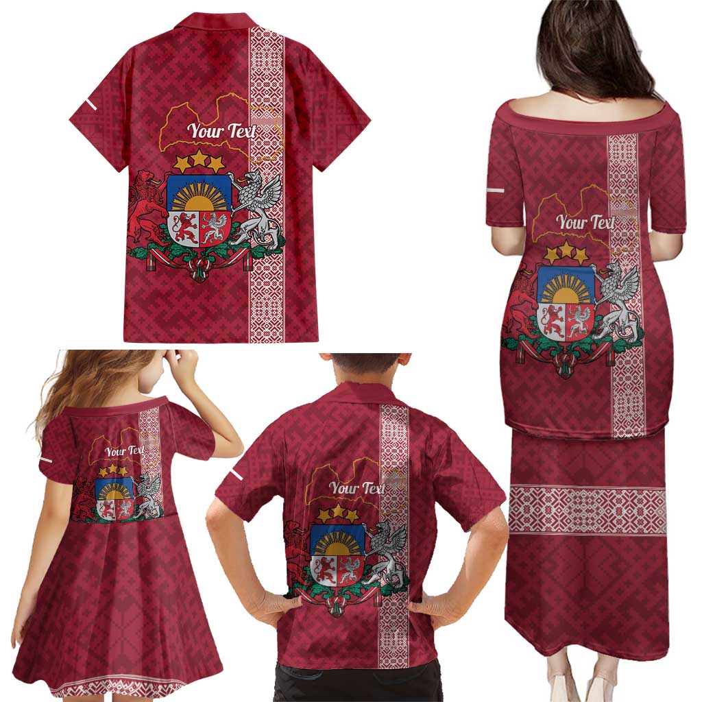 Personalised Latvia Family Matching Puletasi and Hawaiian Shirt Latvijas Republika Folk Pattern