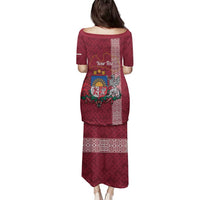 Personalised Latvia Family Matching Puletasi and Hawaiian Shirt Latvijas Republika Folk Pattern