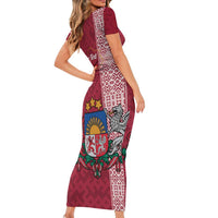 Personalised Latvia Family Matching Short Sleeve Bodycon Dress and Hawaiian Shirt Latvijas Republika Folk Pattern