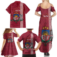 Personalised Latvia Family Matching Summer Maxi Dress and Hawaiian Shirt Latvijas Republika Folk Pattern