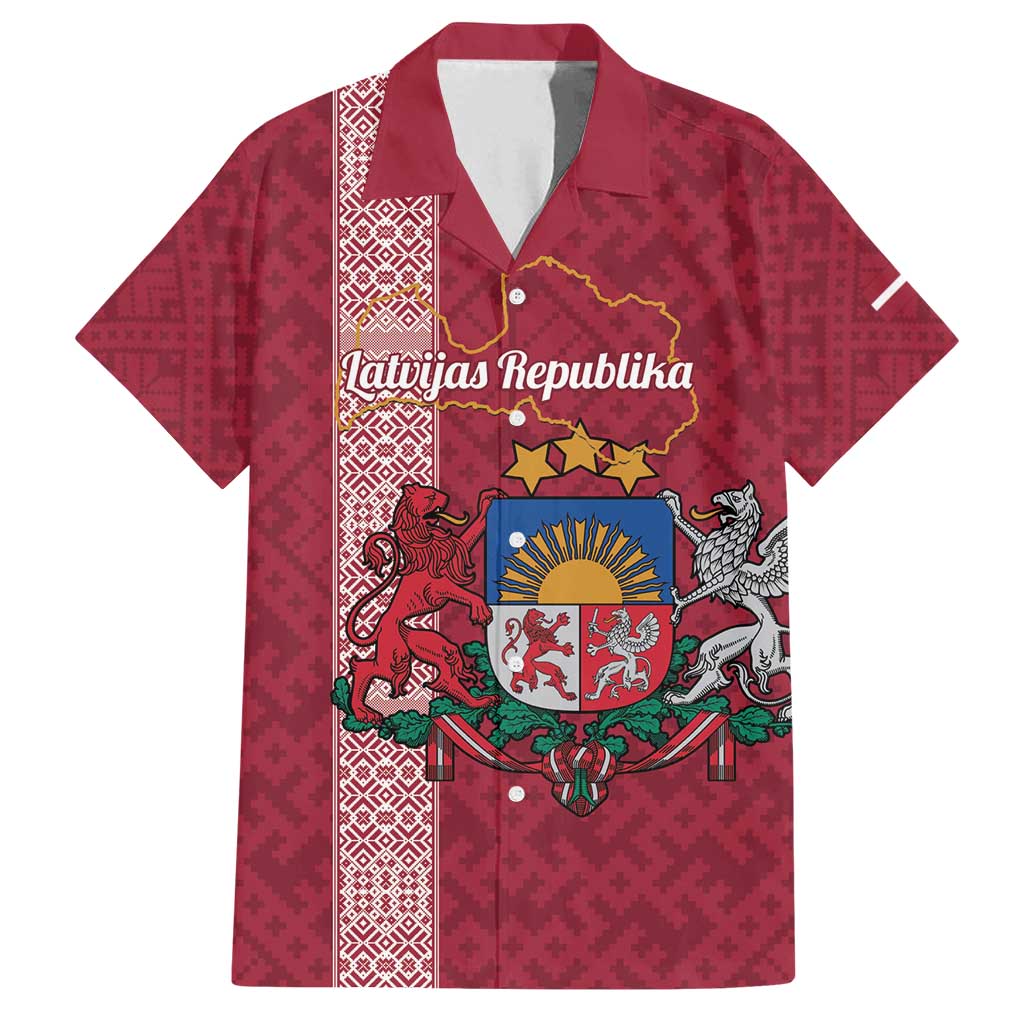 Personalised Latvia Family Matching Summer Maxi Dress and Hawaiian Shirt Latvijas Republika Folk Pattern