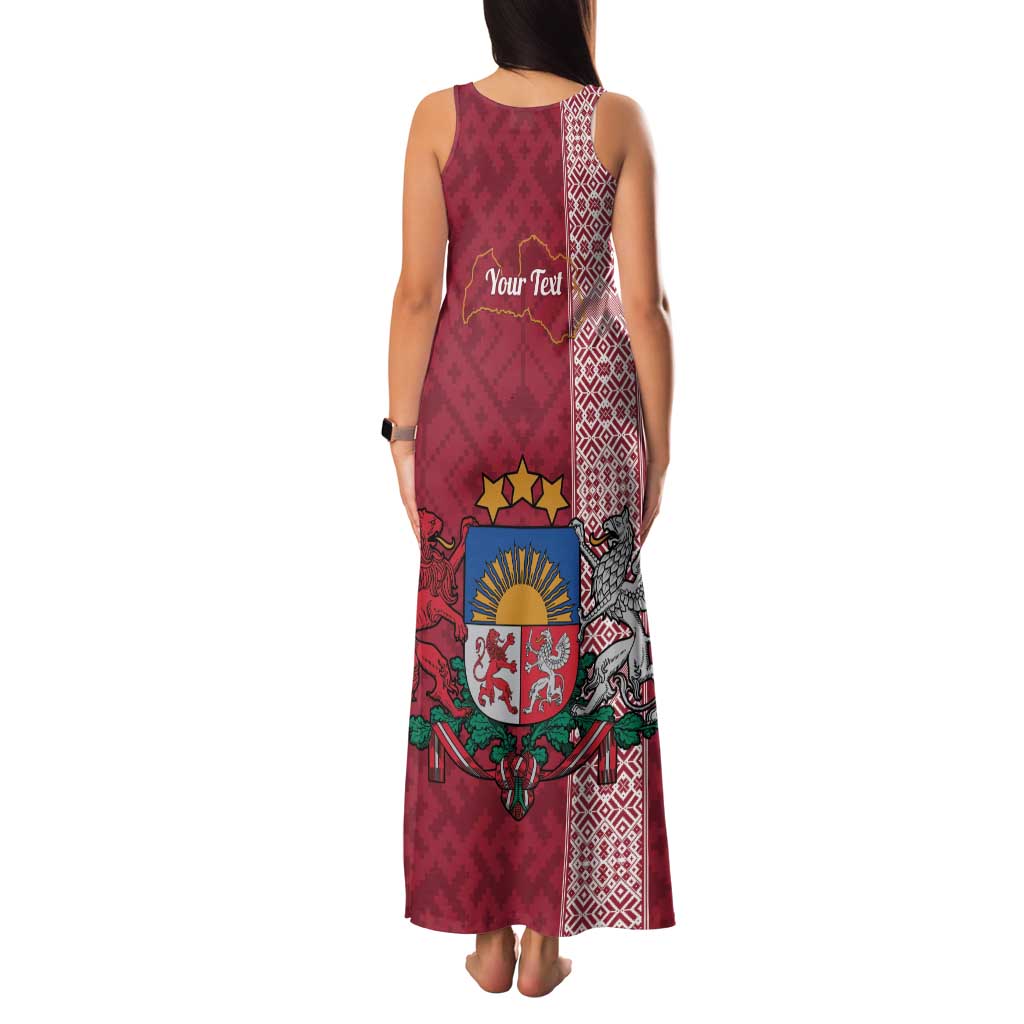 Personalised Latvia Family Matching Tank Maxi Dress and Hawaiian Shirt Latvijas Republika Folk Pattern