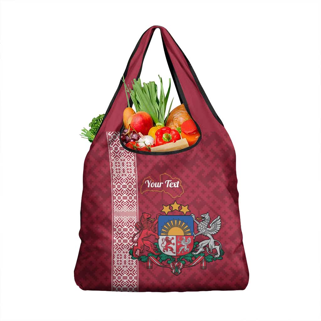 Personalised Latvia Grocery Bag Latvijas Republika Folk Pattern