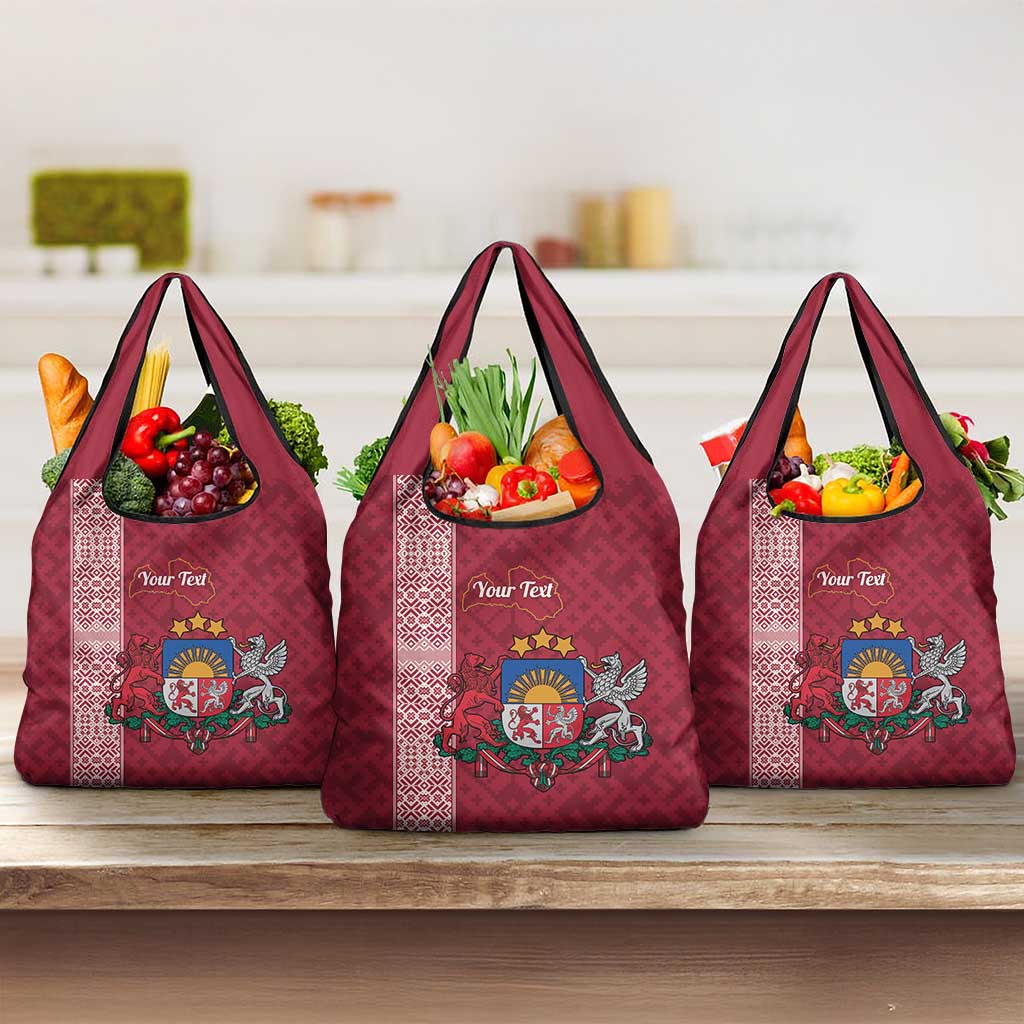 Personalised Latvia Grocery Bag Latvijas Republika Folk Pattern