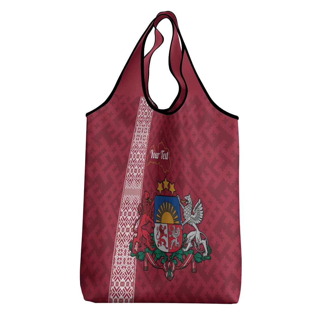 Personalised Latvia Grocery Bag Latvijas Republika Folk Pattern