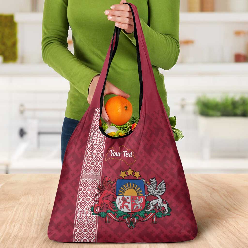 Personalised Latvia Grocery Bag Latvijas Republika Folk Pattern