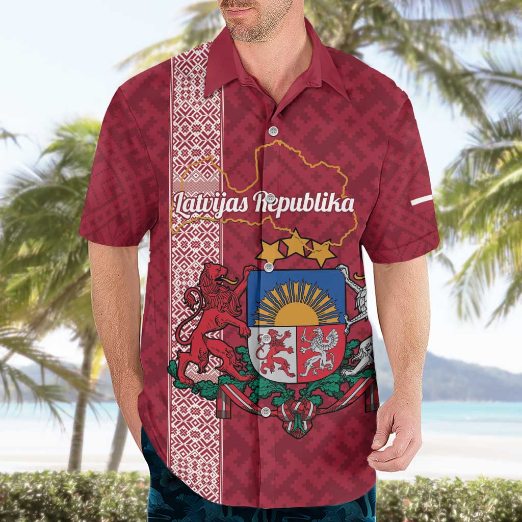 Personalised Latvia Hawaiian Shirt Latvijas Republika Folk Pattern