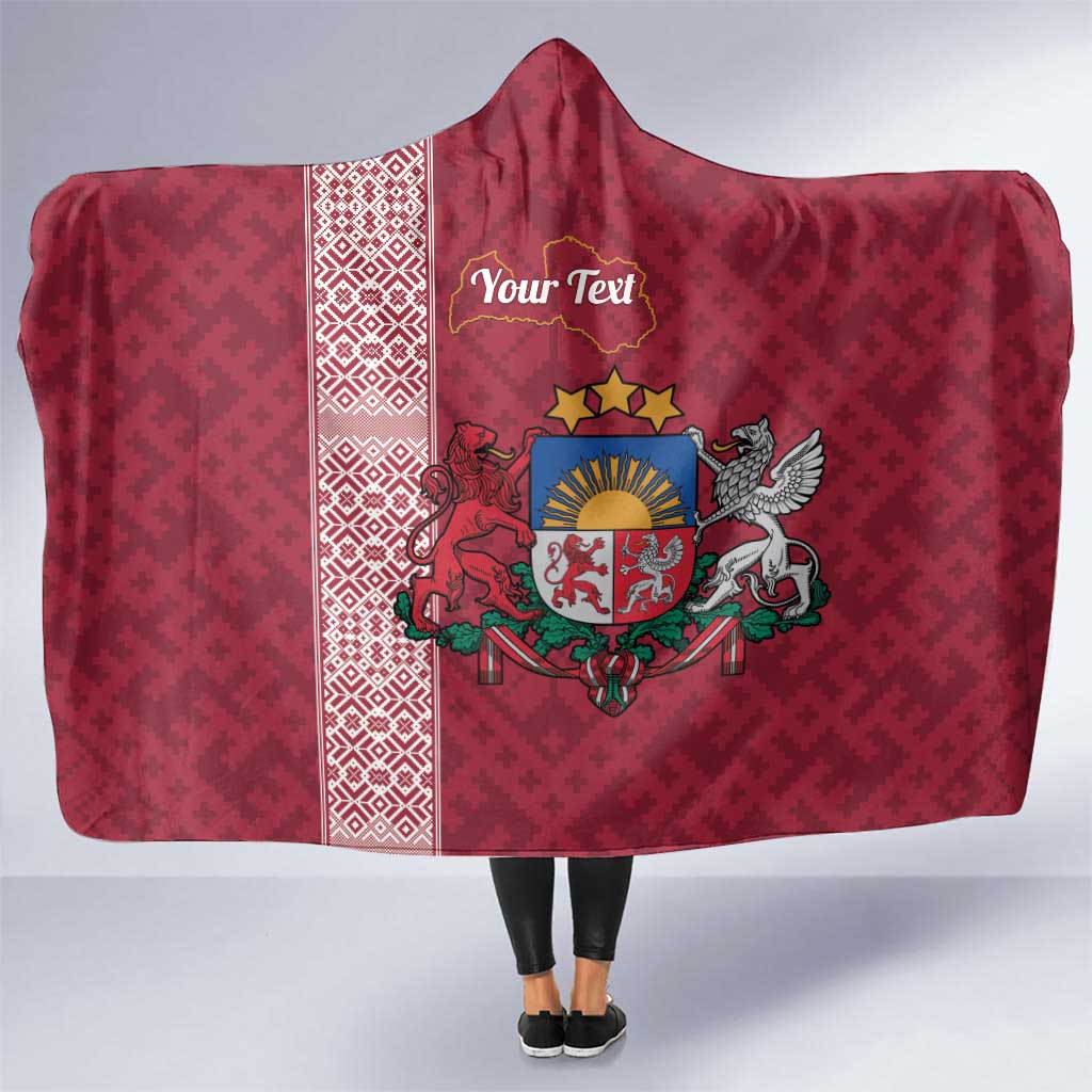 Personalised Latvia Hooded Blanket Latvijas Republika Folk Pattern