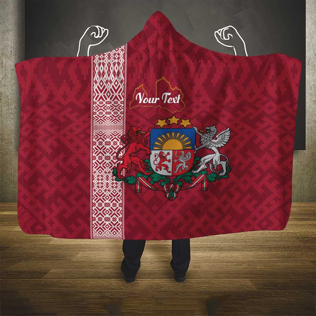 Personalised Latvia Hooded Blanket Latvijas Republika Folk Pattern