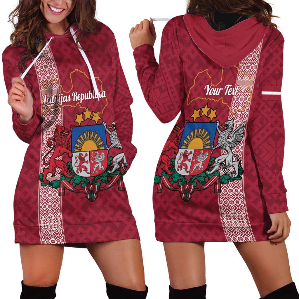 Personalised Latvia Hoodie Dress Latvijas Republika Folk Pattern