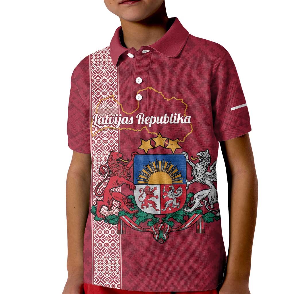 Personalised Latvia Kid Polo Shirt Latvijas Republika Folk Pattern