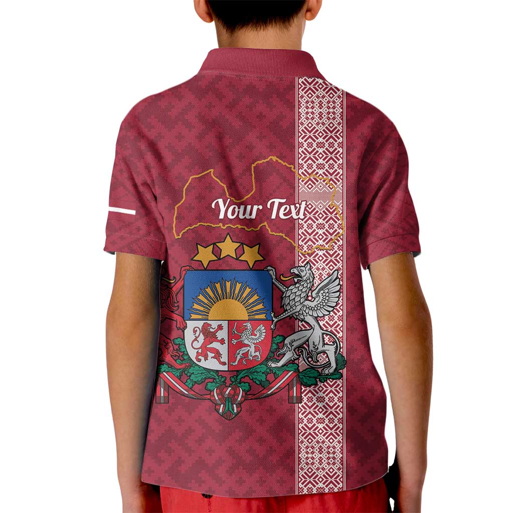 Personalised Latvia Kid Polo Shirt Latvijas Republika Folk Pattern