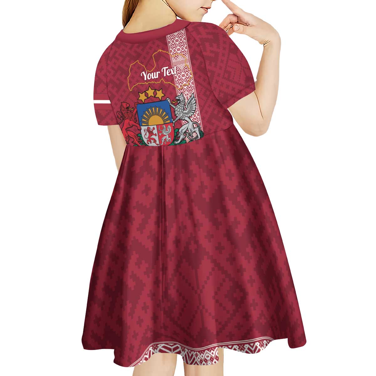 Personalised Latvia Kid Short Sleeve Dress Latvijas Republika Folk Pattern