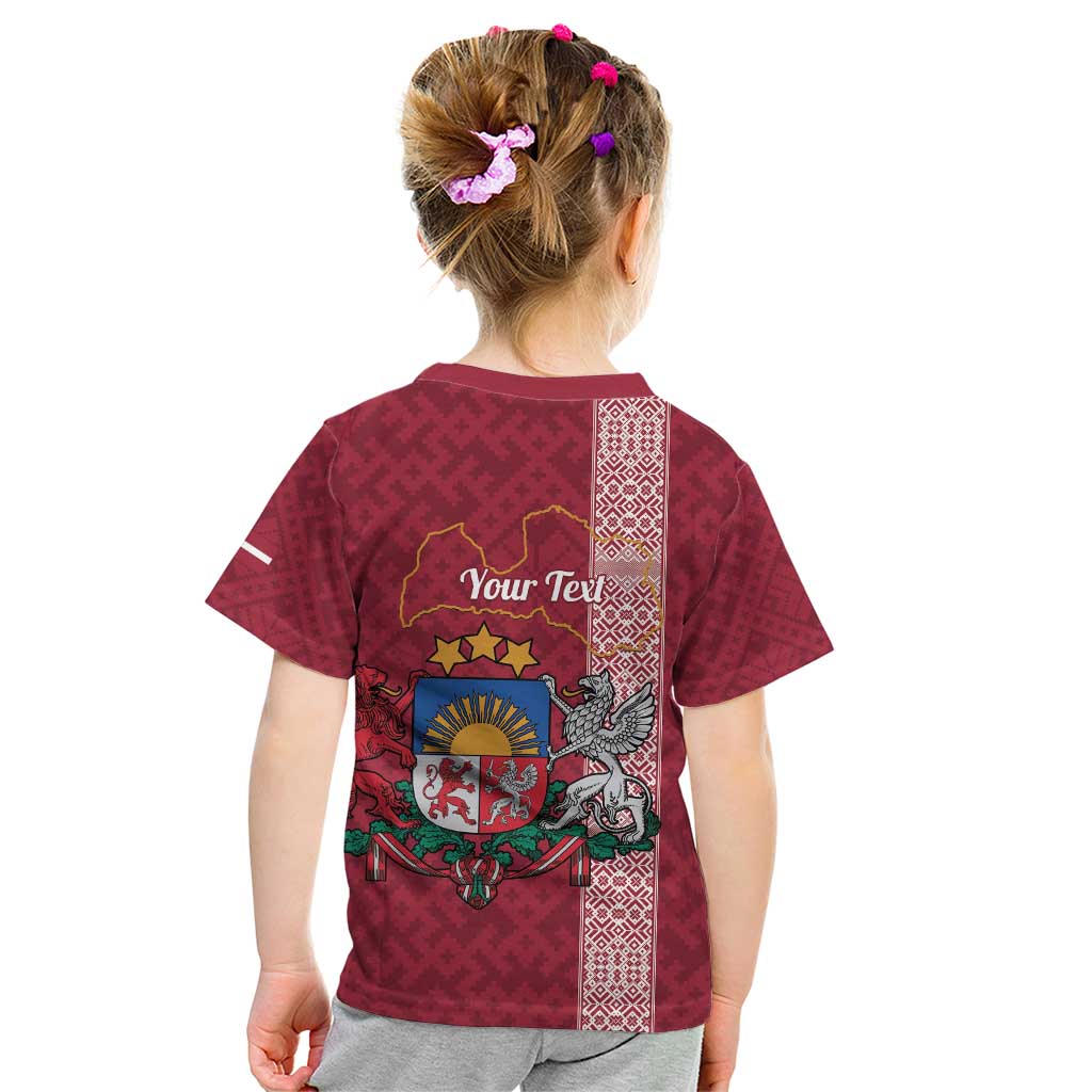 Personalised Latvia Kid T Shirt Latvijas Republika Folk Pattern