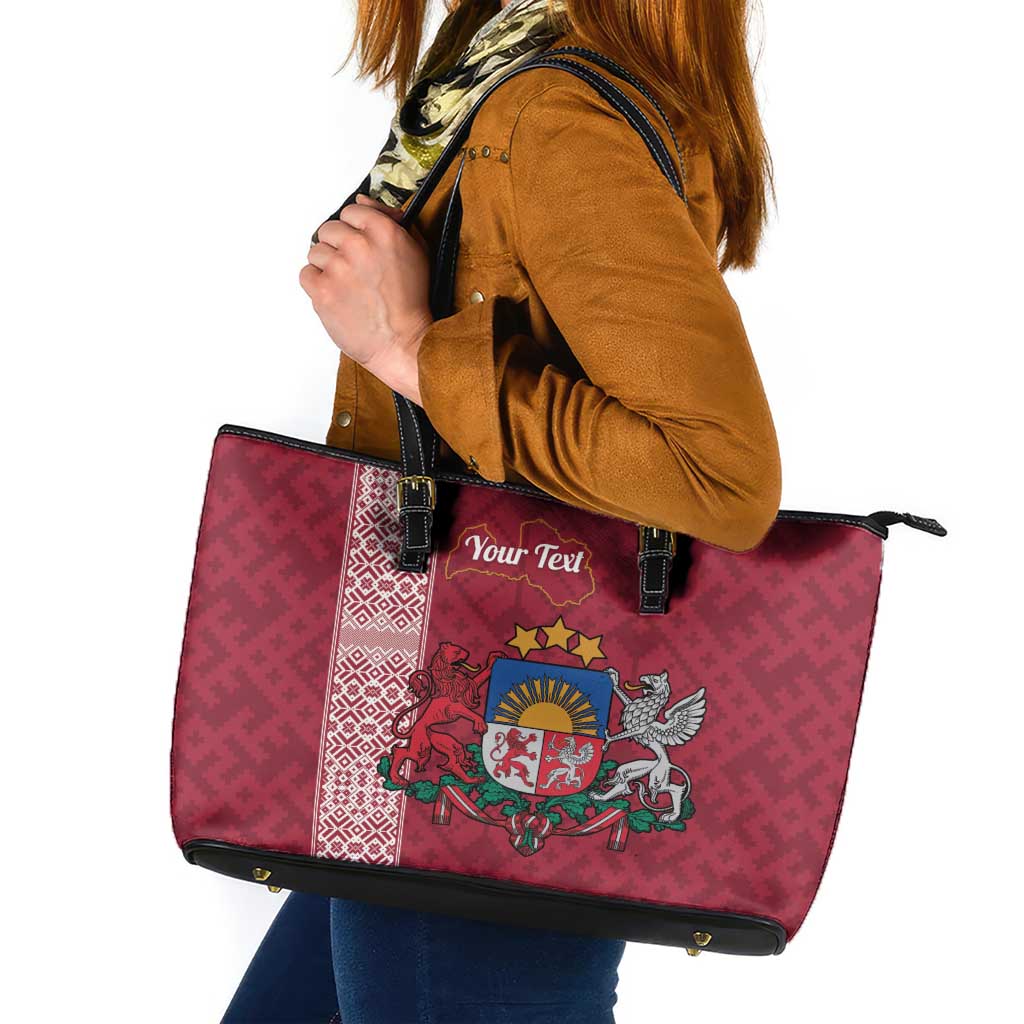 Personalised Latvia Leather Tote Bag Latvijas Republika Folk Pattern