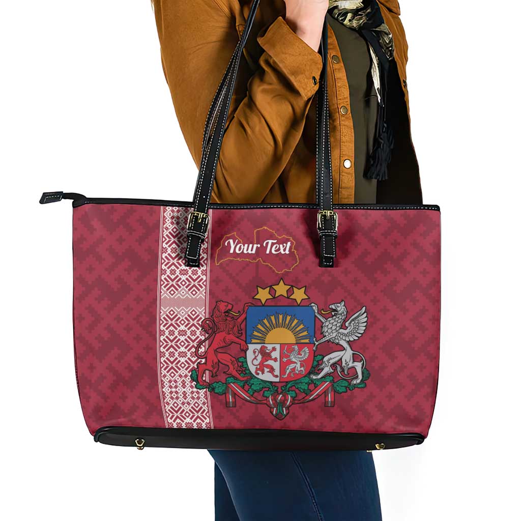 Personalised Latvia Leather Tote Bag Latvijas Republika Folk Pattern