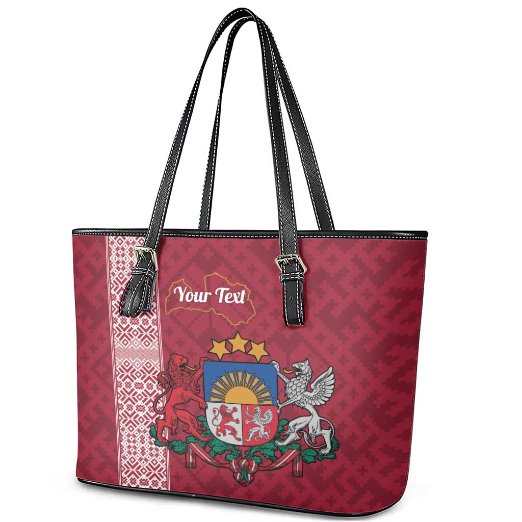 Personalised Latvia Leather Tote Bag Latvijas Republika Folk Pattern