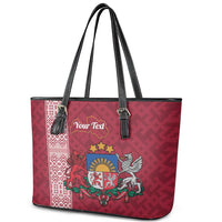 Personalised Latvia Leather Tote Bag Latvijas Republika Folk Pattern