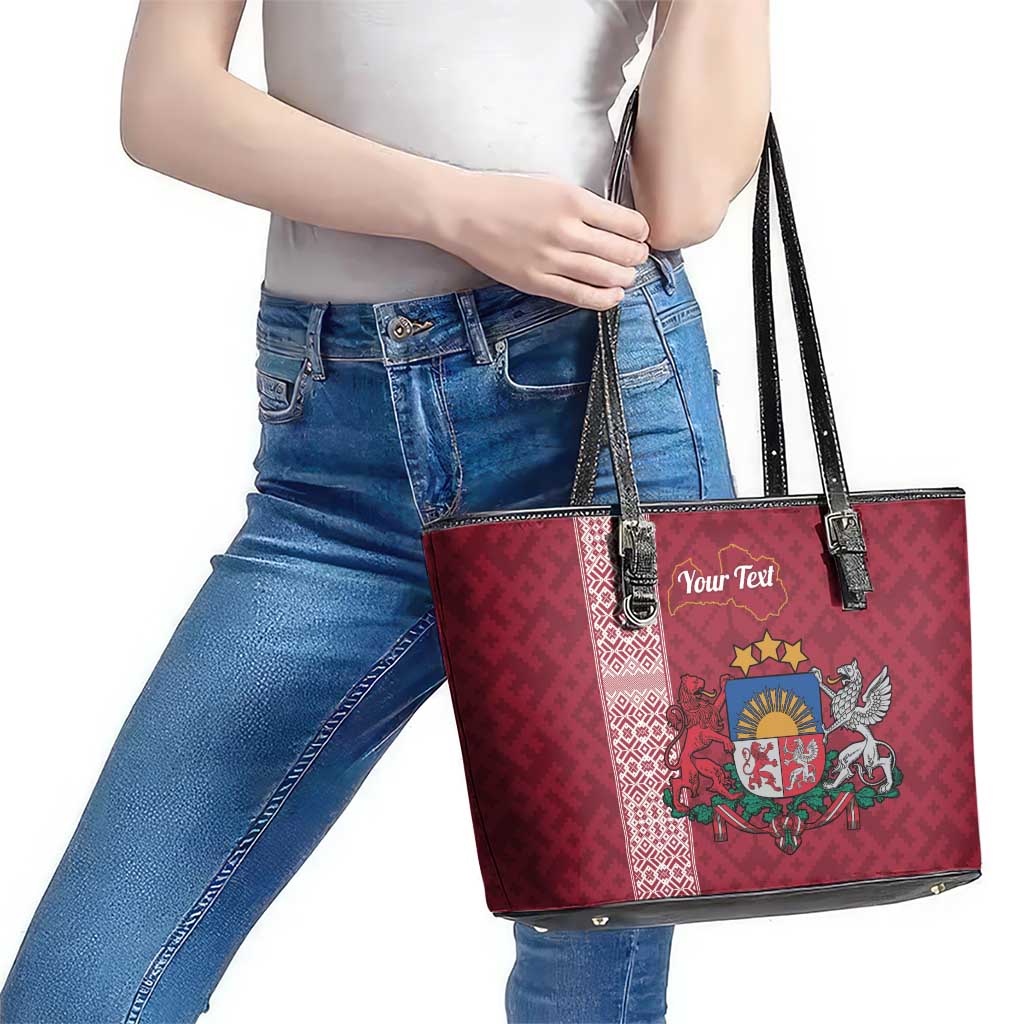 Personalised Latvia Leather Tote Bag Latvijas Republika Folk Pattern