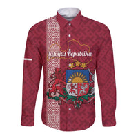 Personalised Latvia Long Sleeve Button Shirt Latvijas Republika Folk Pattern