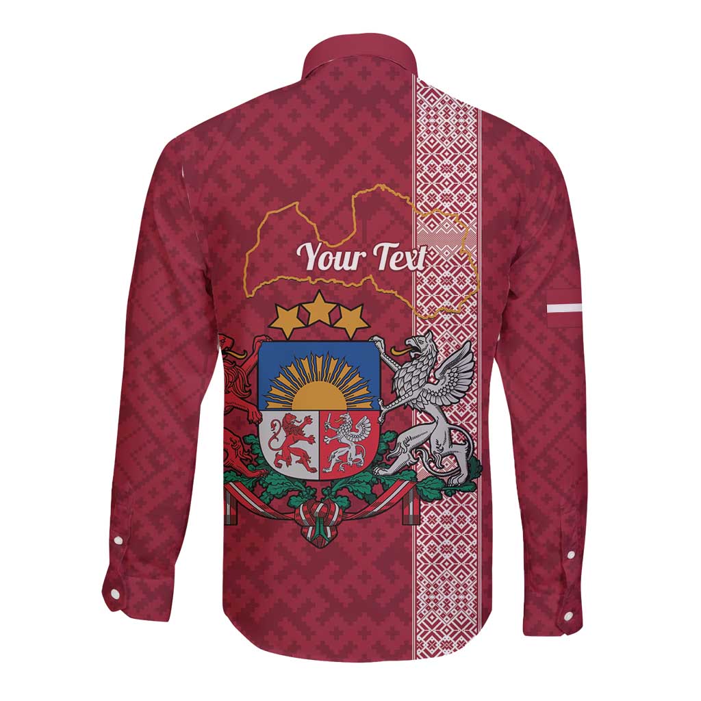 Personalised Latvia Long Sleeve Button Shirt Latvijas Republika Folk Pattern