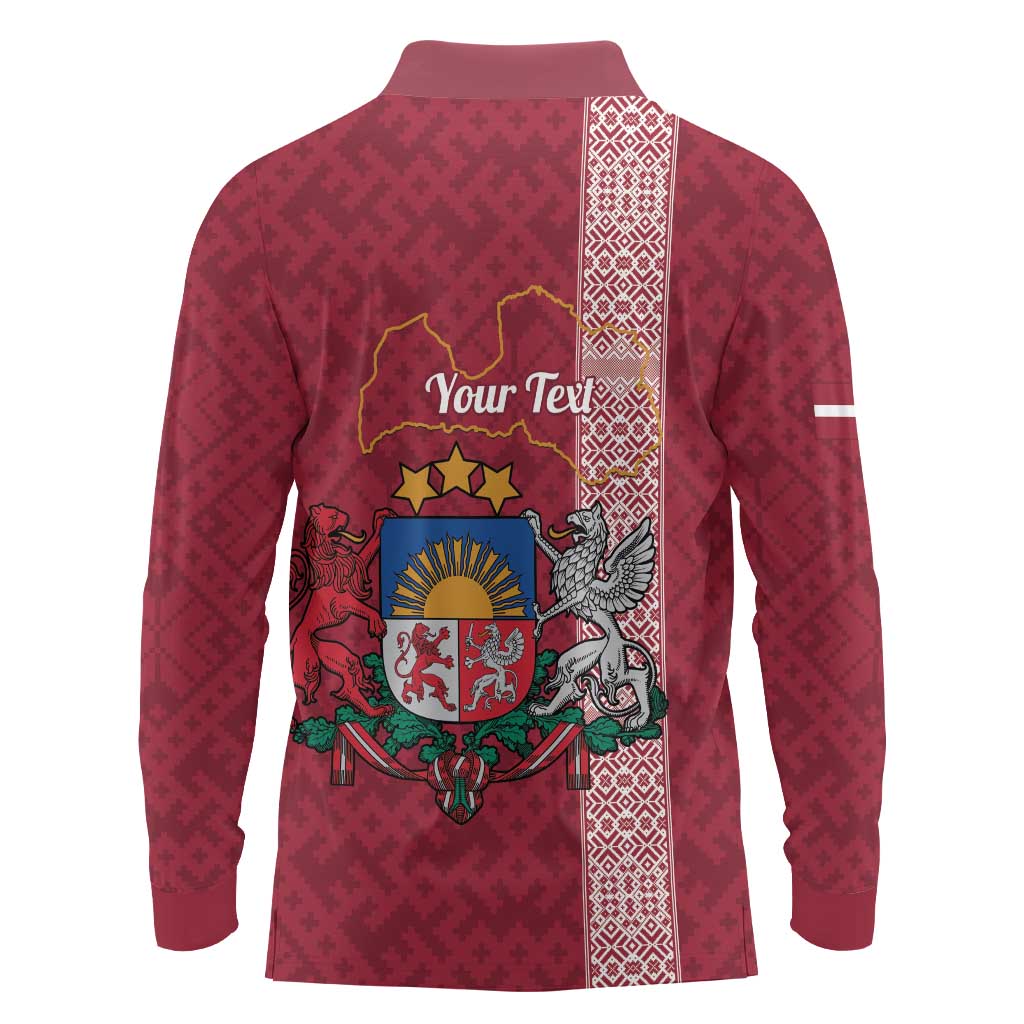 Personalised Latvia Long Sleeve Polo Shirt Latvijas Republika Folk Pattern