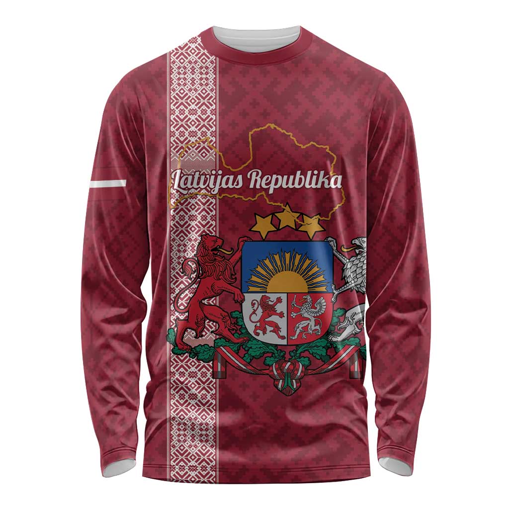 Personalised Latvia Long Sleeve Shirt Latvijas Republika Folk Pattern
