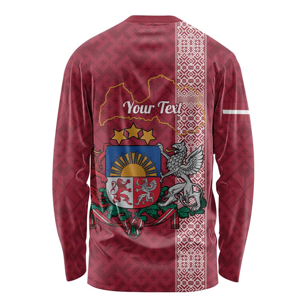 Personalised Latvia Long Sleeve Shirt Latvijas Republika Folk Pattern