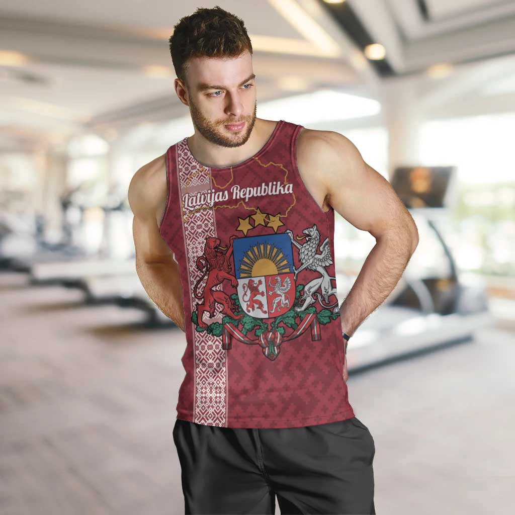 Personalised Latvia Men Tank Top Latvijas Republika Folk Pattern