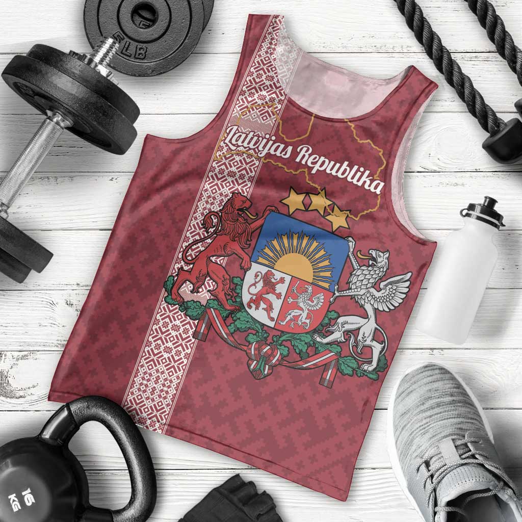 Personalised Latvia Men Tank Top Latvijas Republika Folk Pattern