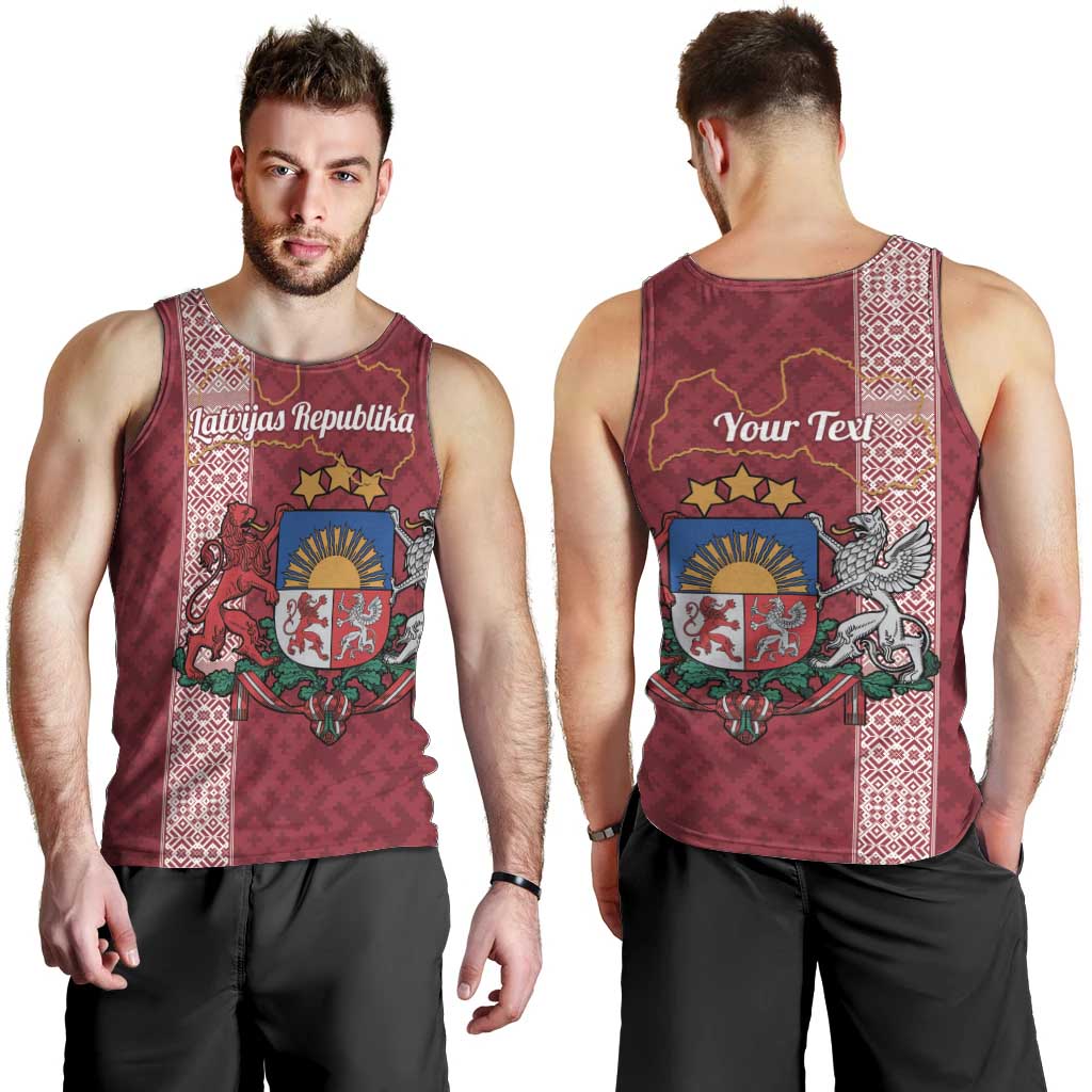 Personalised Latvia Men Tank Top Latvijas Republika Folk Pattern