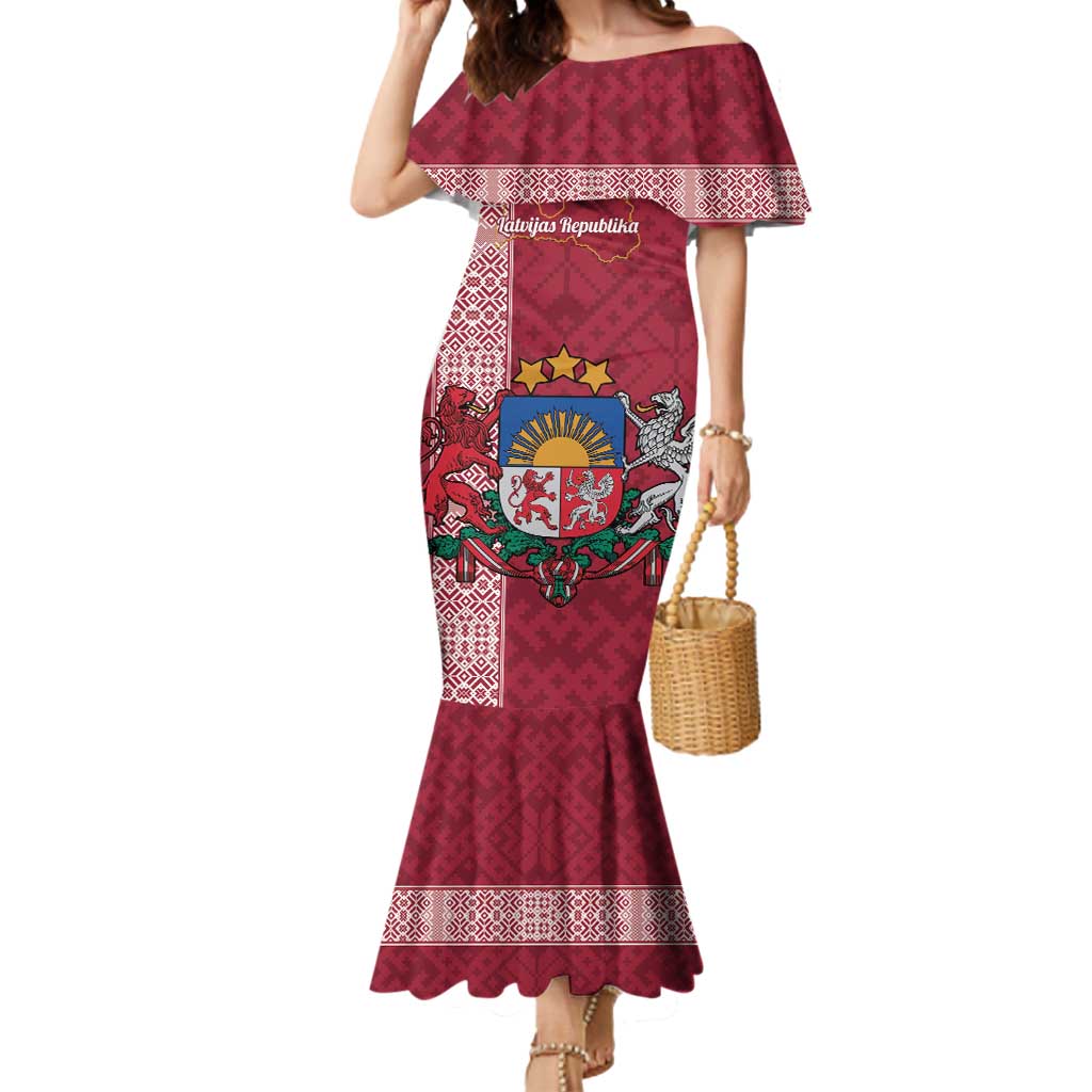 Personalised Latvia Mermaid Dress Latvijas Republika Folk Pattern