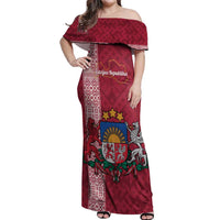 Personalised Latvia Off Shoulder Maxi Dress Latvijas Republika Folk Pattern