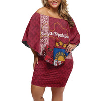 Personalised Latvia Off Shoulder Short Dress Latvijas Republika Folk Pattern