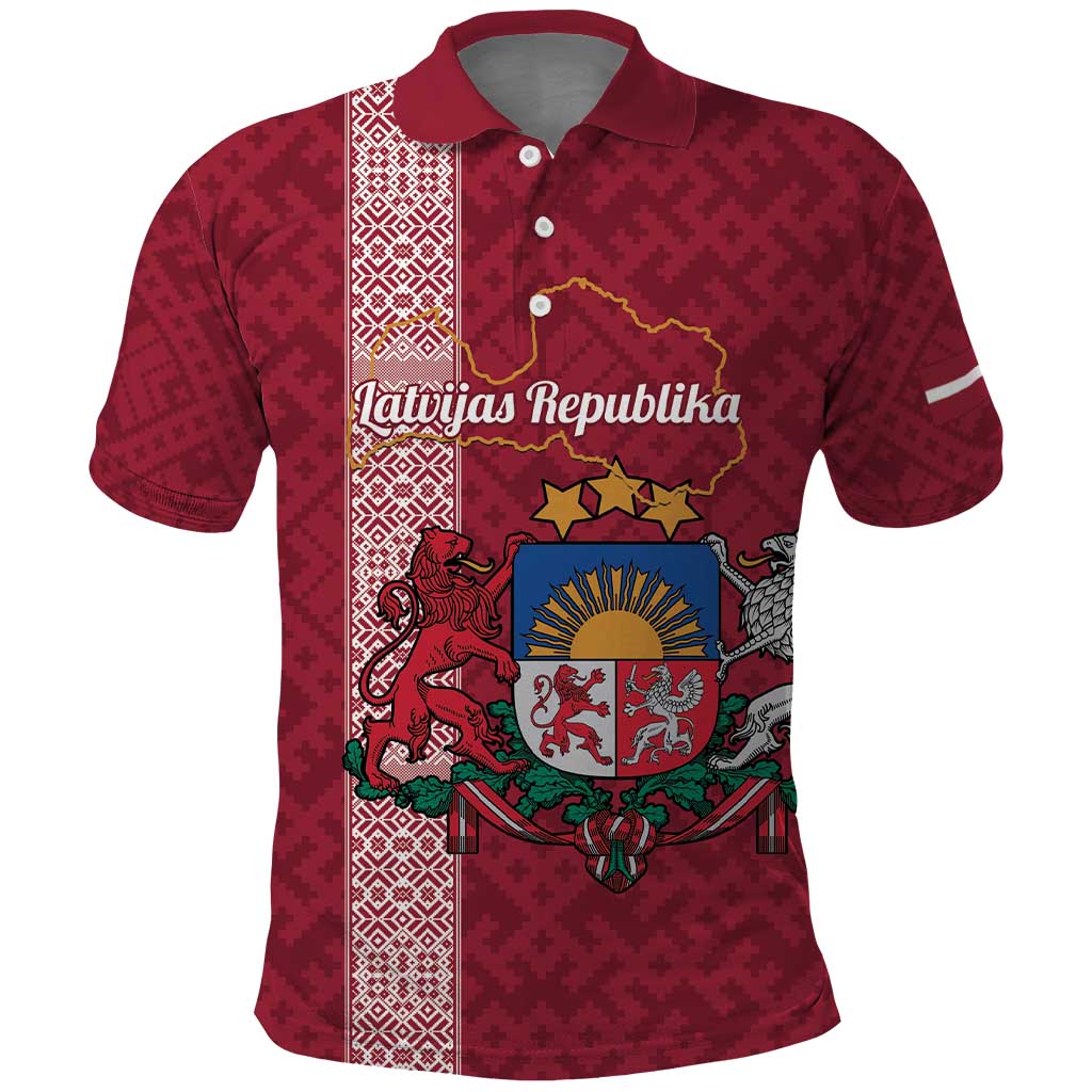 Personalised Latvia Polo Shirt Latvijas Republika Folk Pattern