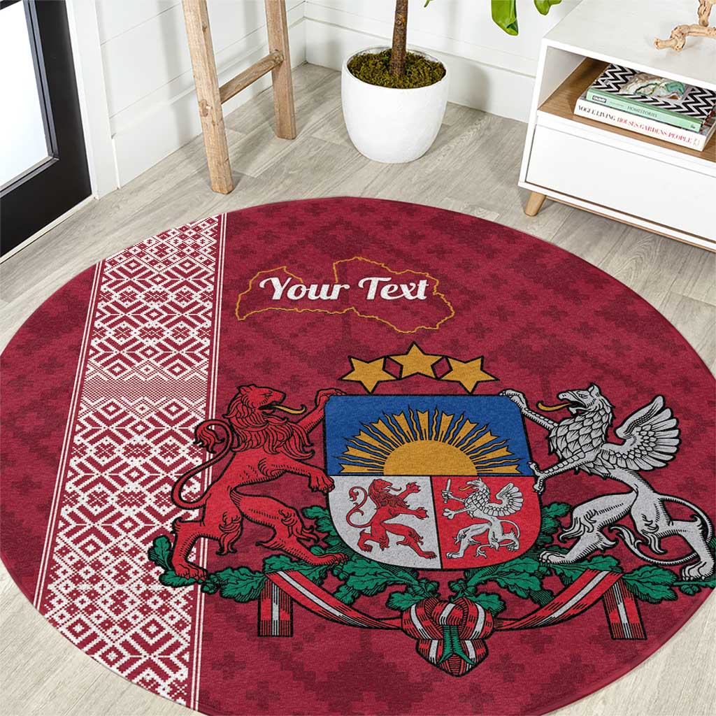 Personalised Latvia Round Carpet Latvijas Republika Folk Pattern