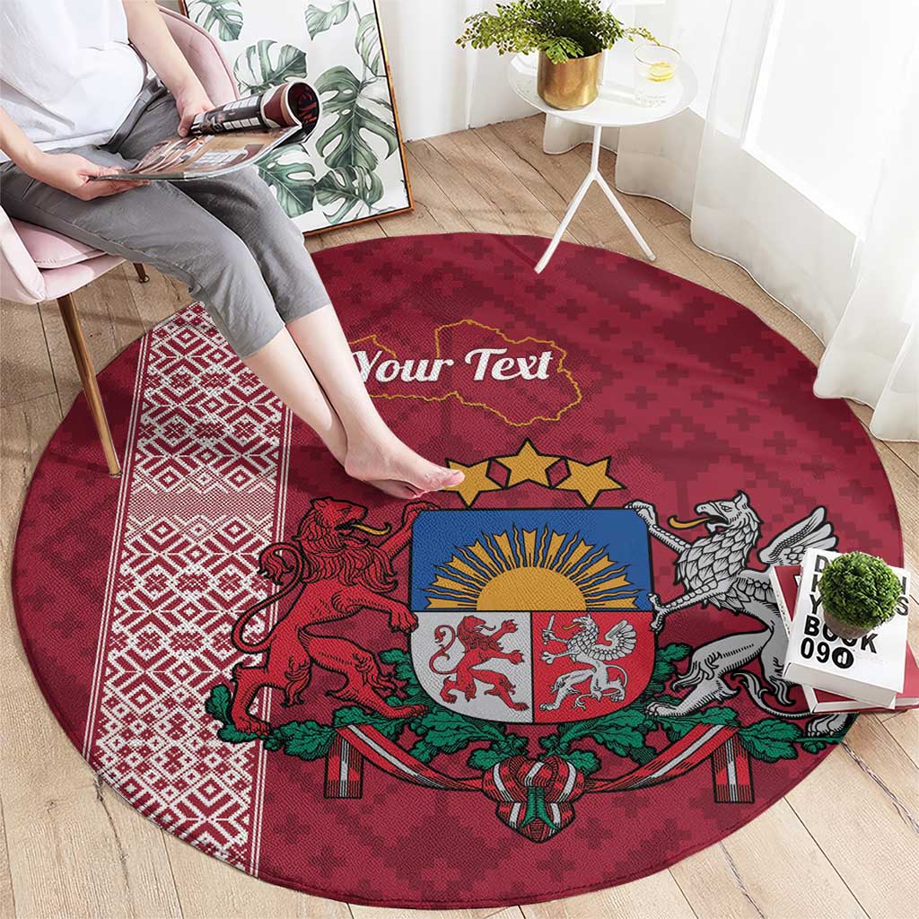 Personalised Latvia Round Carpet Latvijas Republika Folk Pattern