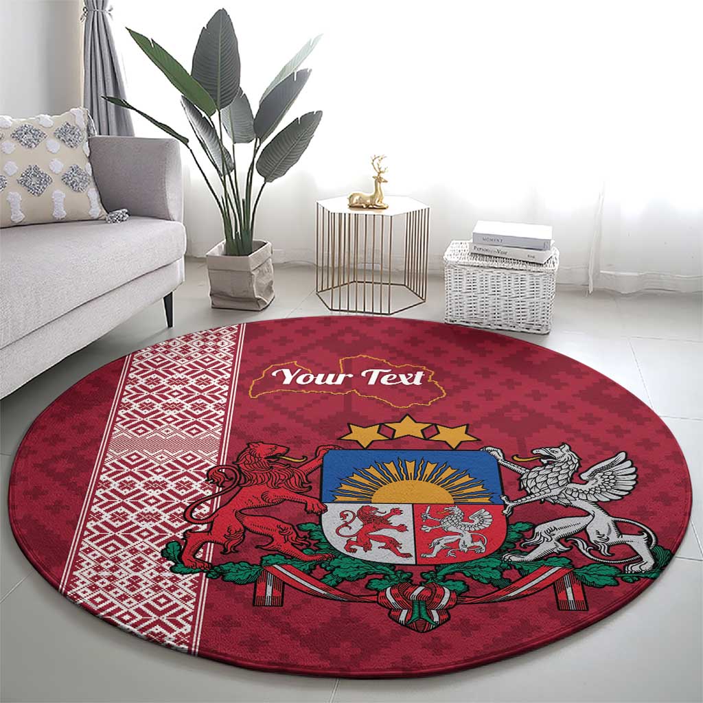 Personalised Latvia Round Carpet Latvijas Republika Folk Pattern