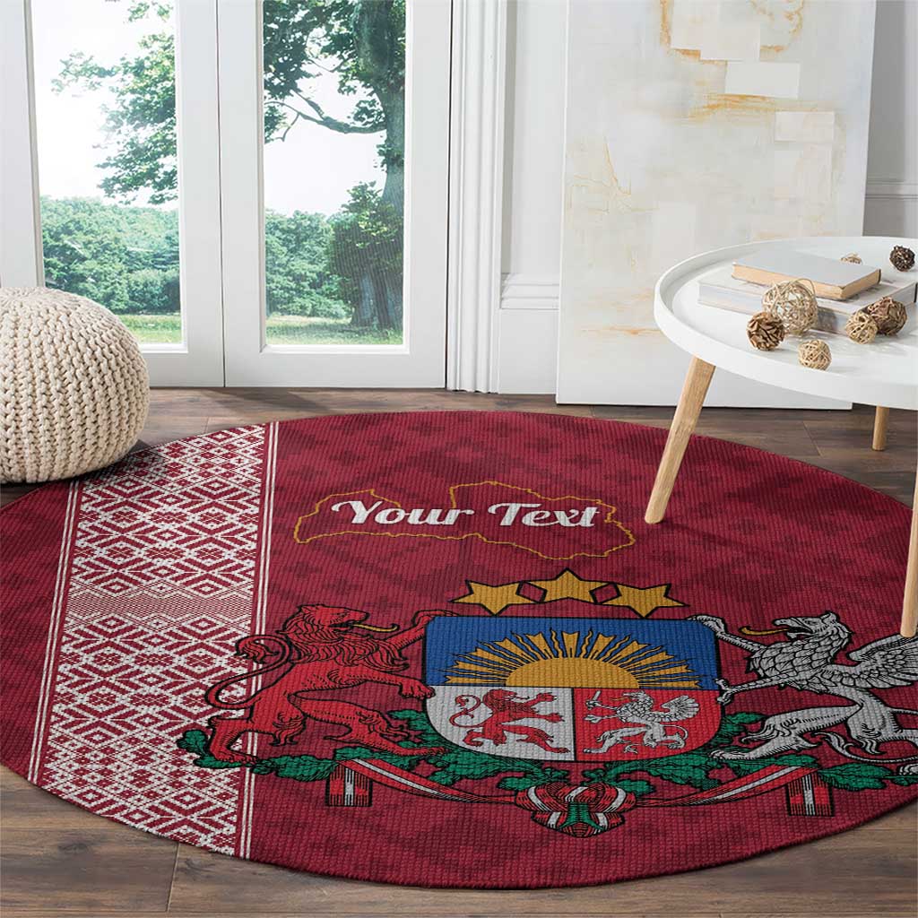 Personalised Latvia Round Carpet Latvijas Republika Folk Pattern