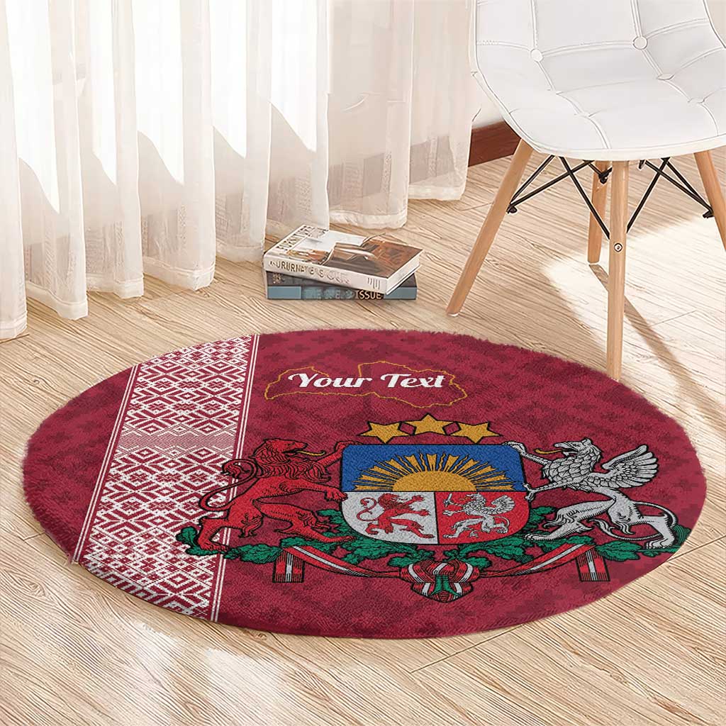 Personalised Latvia Round Carpet Latvijas Republika Folk Pattern