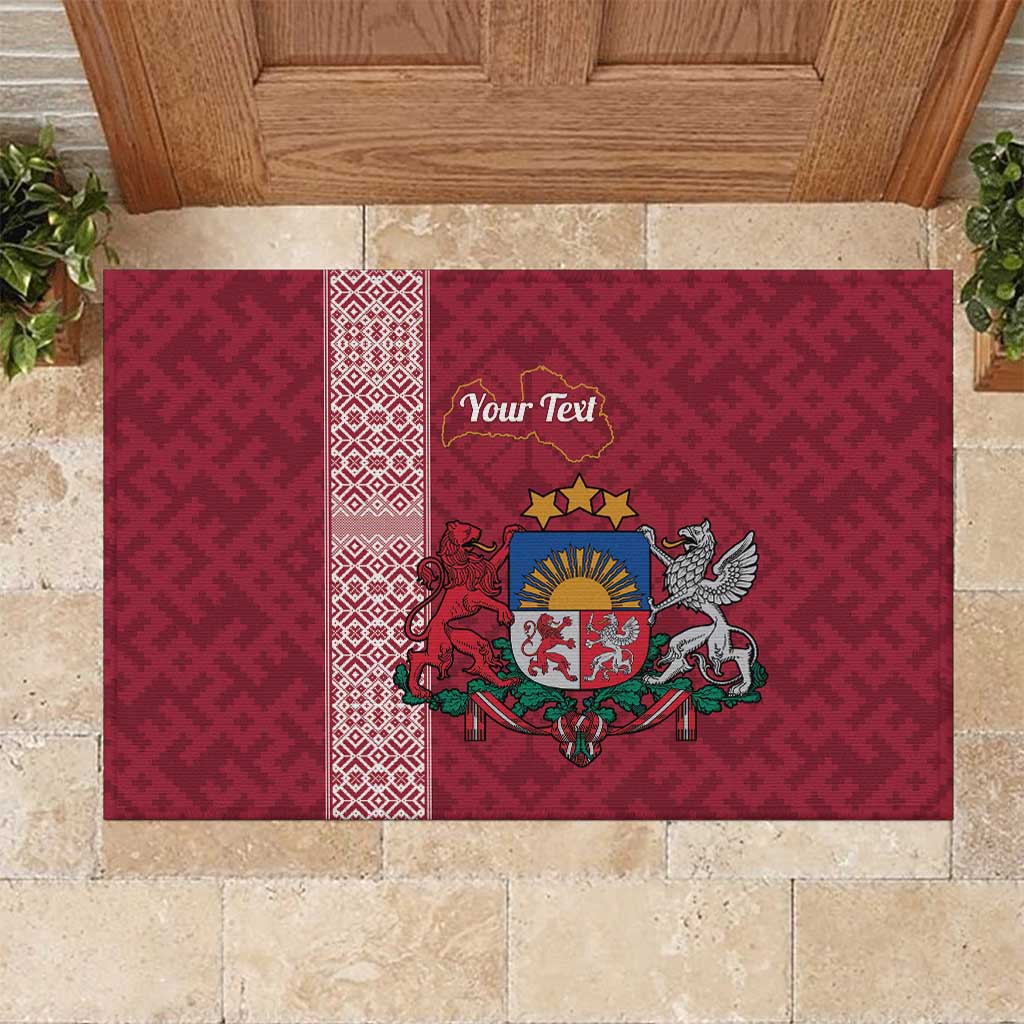 Personalised Latvia Rubber Doormat Latvijas Republika Folk Pattern