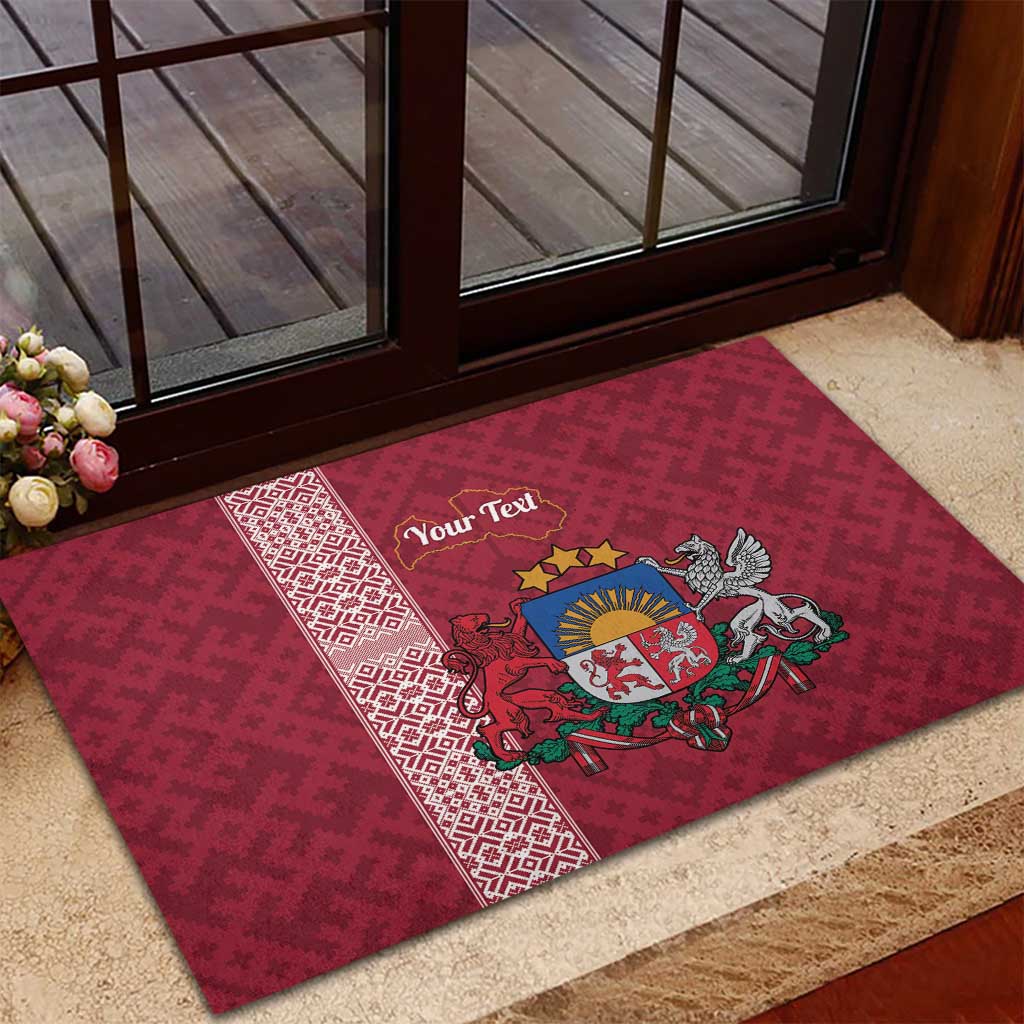 Personalised Latvia Rubber Doormat Latvijas Republika Folk Pattern