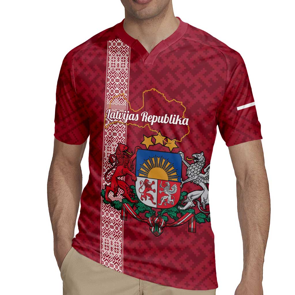 Personalised Latvia Rugby Jersey Latvijas Republika Folk Pattern