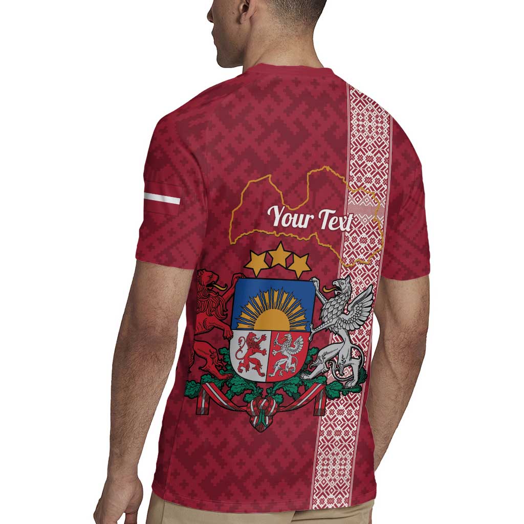 Personalised Latvia Rugby Jersey Latvijas Republika Folk Pattern