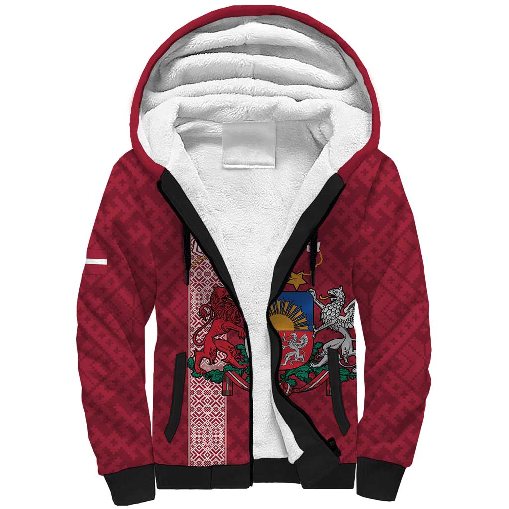 Personalised Latvia Sherpa Hoodie Latvijas Republika Folk Pattern