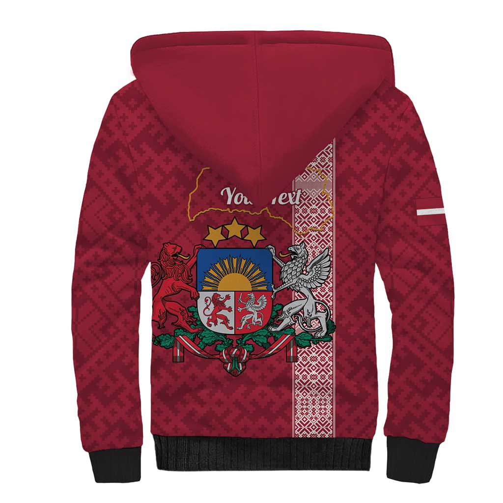 Personalised Latvia Sherpa Hoodie Latvijas Republika Folk Pattern