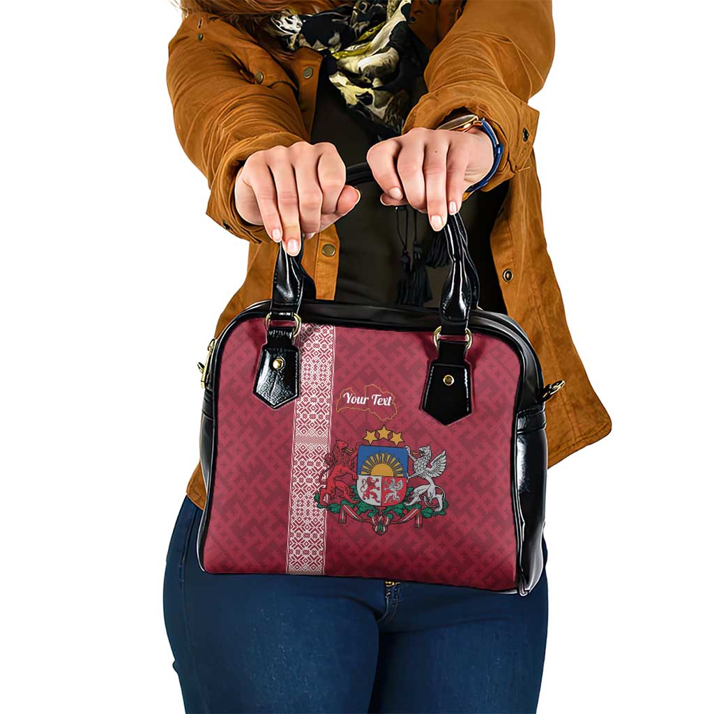 Personalised Latvia Shoulder Handbag Latvijas Republika Folk Pattern