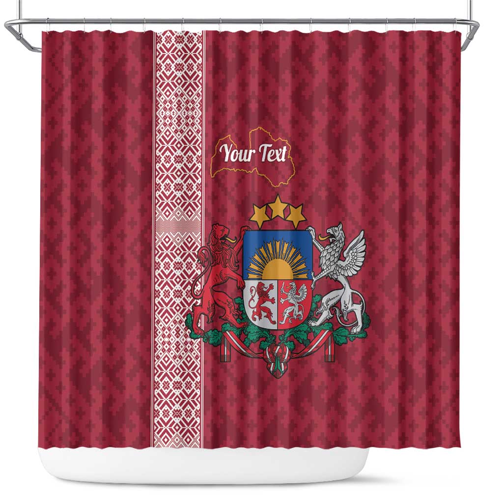 Personalised Latvia Shower Curtain Latvijas Republika Folk Pattern